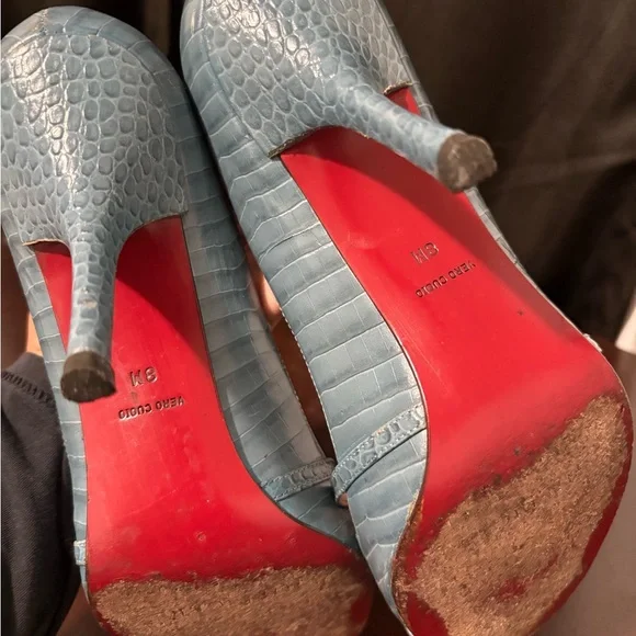 Tommy Hilfiger Blue Crisscross Heels with Pink Interior - Picture 7 of 12